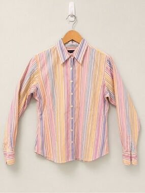 Lands’ End Multicolor Striped Button Down Shirt Blouse Size 8